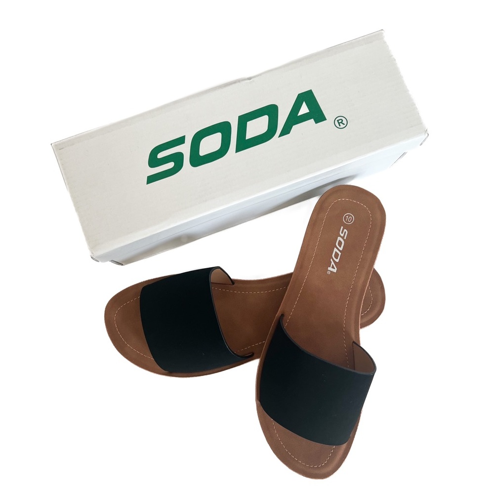 SODA - Women’s Comfort Slide Sandals (Black, 10)